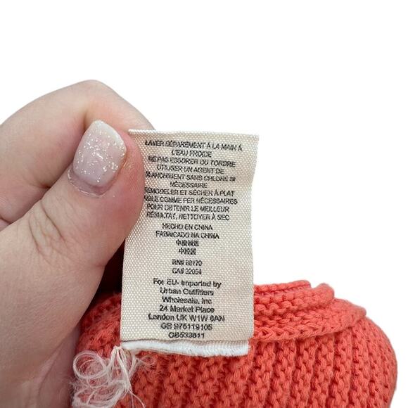 Free People La Brea Sweater V-Neck Ribbed Cuffed Sleeve Coral Orange Size Large - Picture 13 of 13